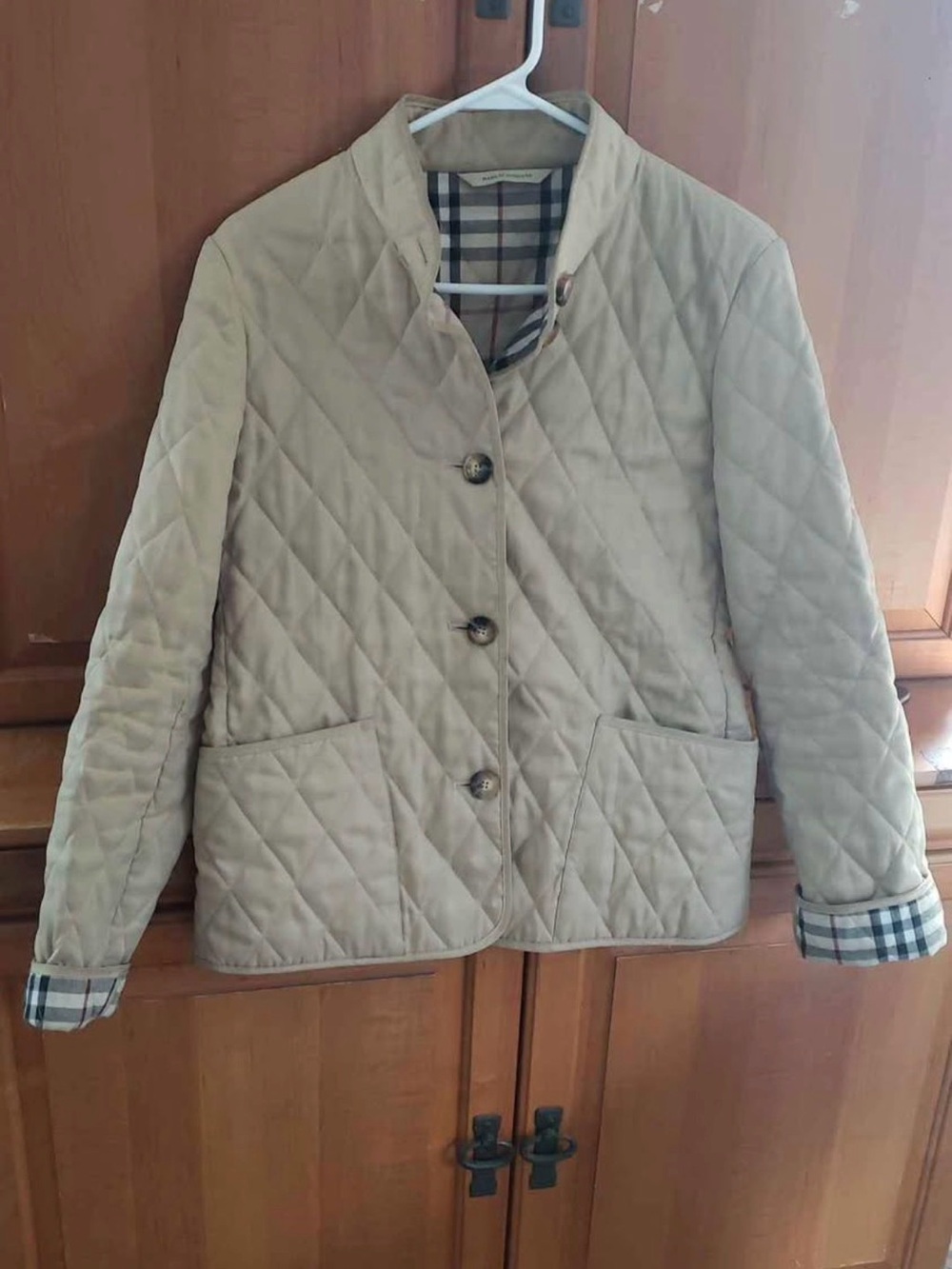 Burberry Quilted Tan Utility Jacket with Checked Lining